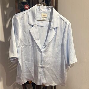 Baby blue Short Sleeve cropped Button-Up Shirt